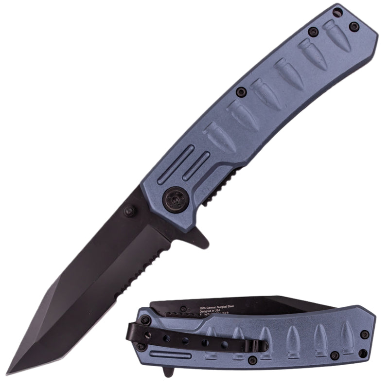 Bullet Time 8 Inch Super Spring Assisted Knife - Grey