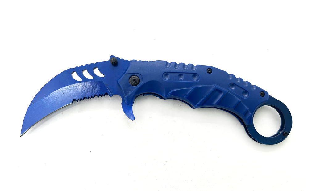Tiger-USA Dual-Colored Karambit Style Knife -BLUE