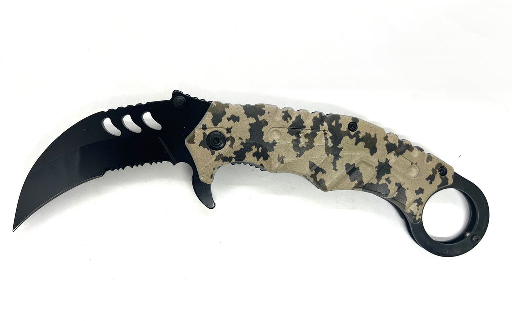 Tiger-USA Dual-Colored Karambit Style Knife -  Camo Handle