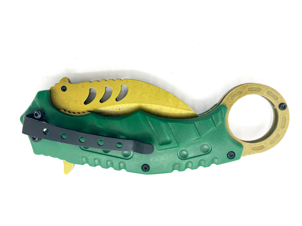 Tiger-USA Dual-Colored Karambit Style Knife -Green Handle Yellow Knife