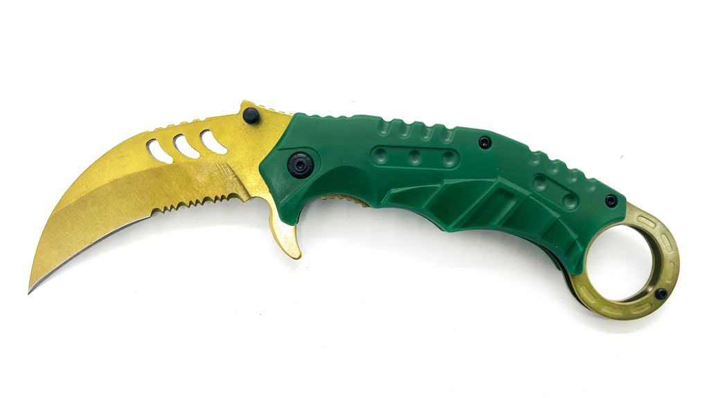 Tiger-USA Dual-Colored Karambit Style Knife -Green Handle Yellow Knife