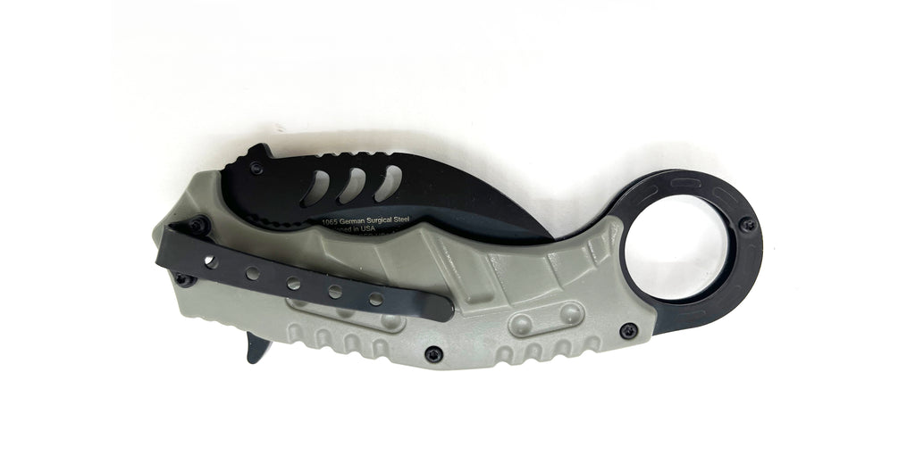 Tiger-USA Dual-Colored Karambit Style Knife - Grey Handle Black Knife
