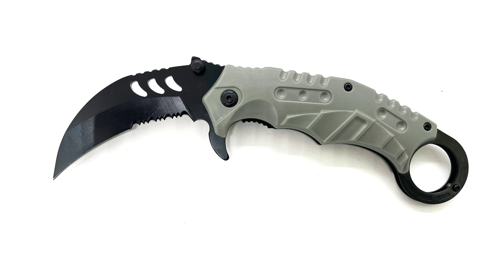 Tiger-USA Dual-Colored Karambit Style Knife - Grey Handle Black Knife