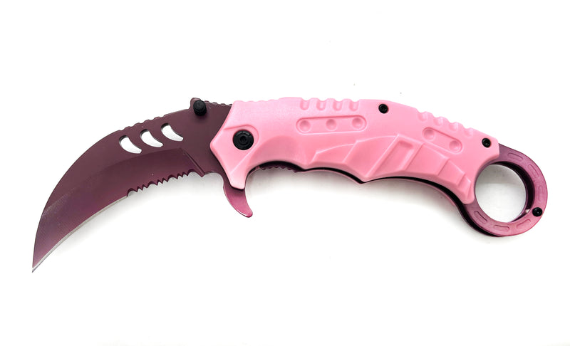 Tiger-USA Dual-Colored Karambit Style Knife -  Pink Handle Purple Knife