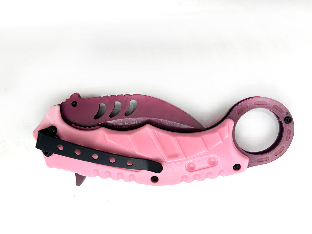 Tiger-USA Dual-Colored Karambit Style Knife -  Pink Handle Purple Knife