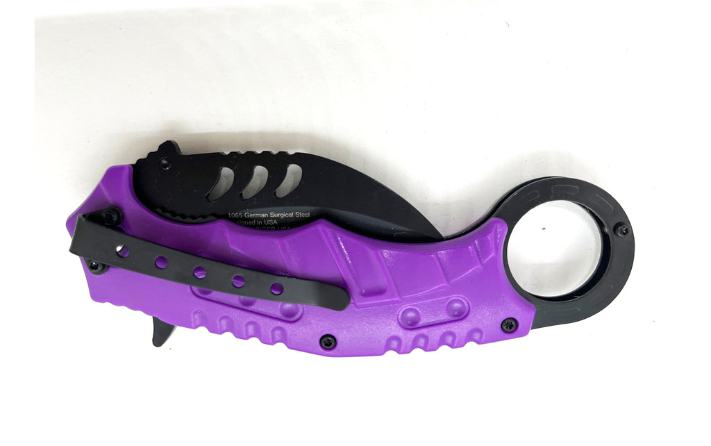 Tiger-USA Dual-Colored Karambit Style Knife - Purple Handle Black Knife