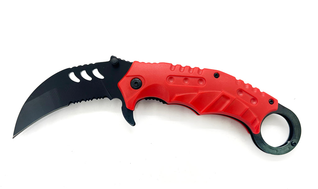 Tiger-USA Dual-Colored Karambit Style Knife -  Red Handle Black Knife