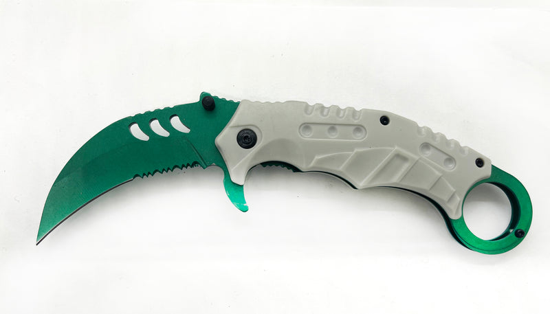 Tiger-USA Dual-Colored Karambit Style Knife -  White Handle Green Knife