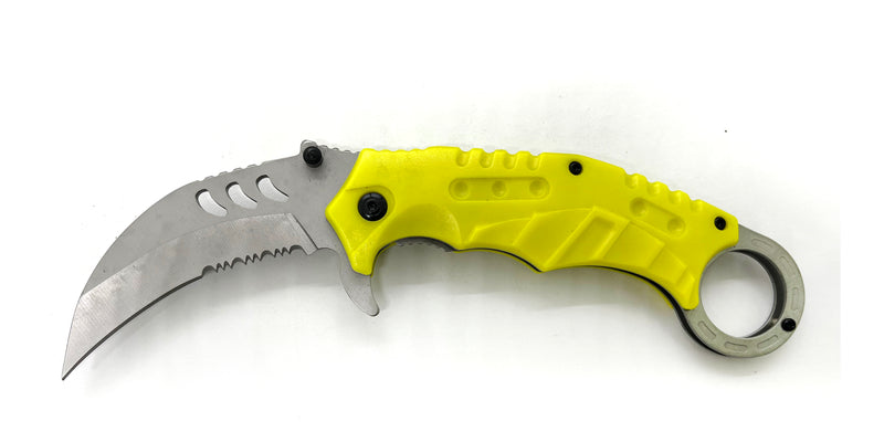 Tiger-USA Dual-Colored Karambit Style Knife - YELLOW  Handle GREY Knife