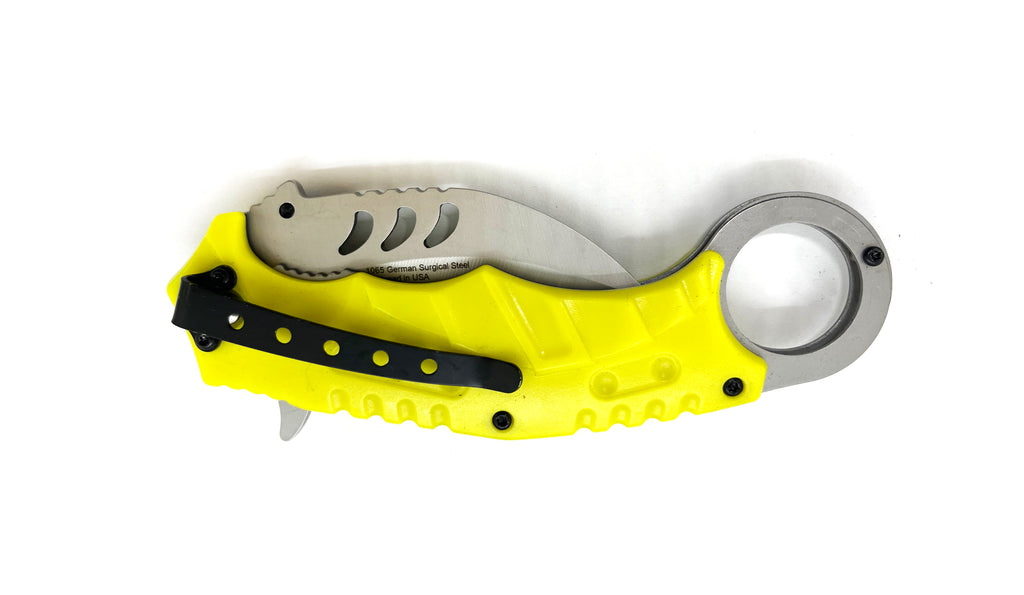 Tiger-USA Dual-Colored Karambit Style Knife - YELLOW  Handle GREY Knife
