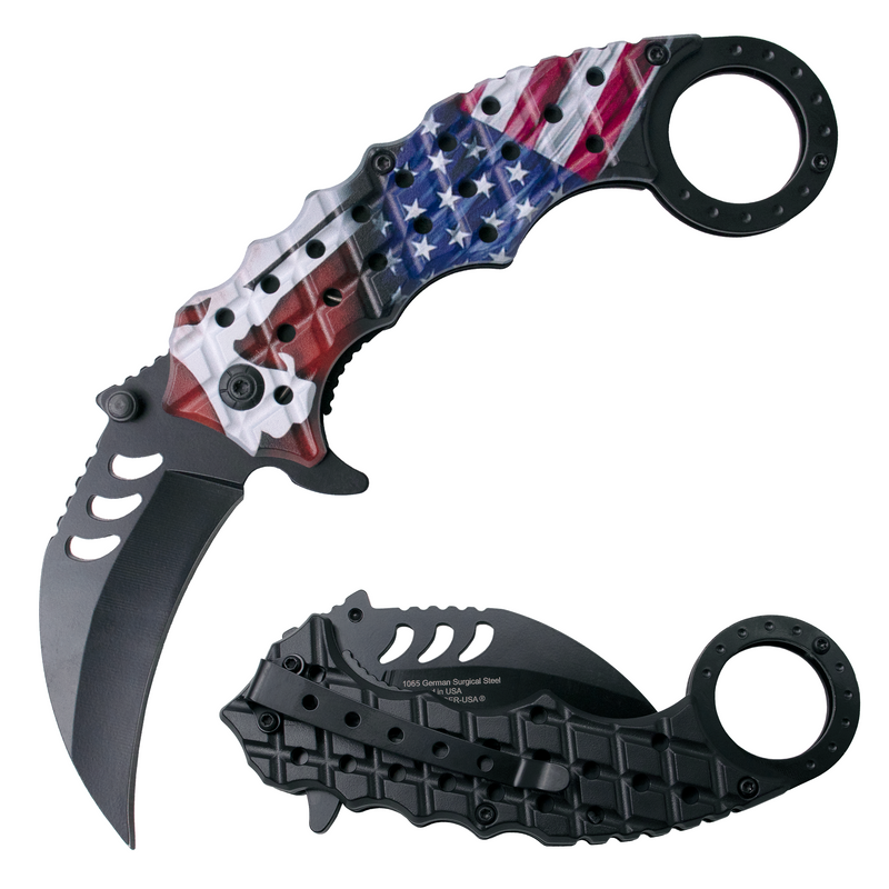 Tiger USA Karambit Style Trigger Assist Knife - USA STAR SPANGLED BANNER