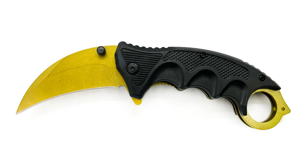 Gold Blade & Black Handle Folding Knife W.Clip