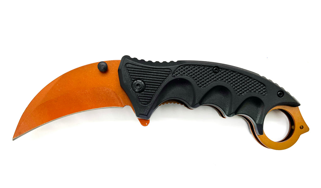 Orange Blade & Black Handle Folding Knife W.Clip