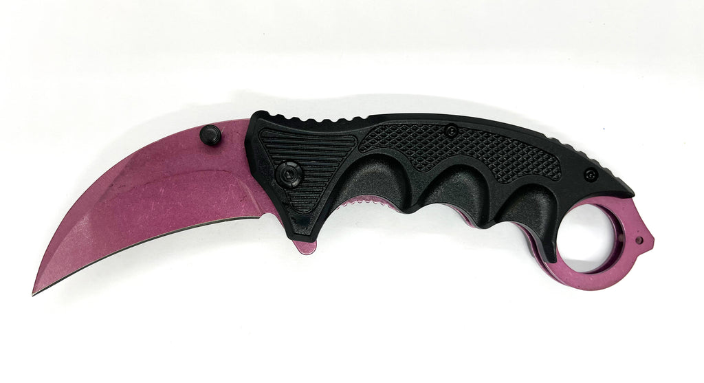 Purple Blade & Black Handle Folding Knife W.Clip