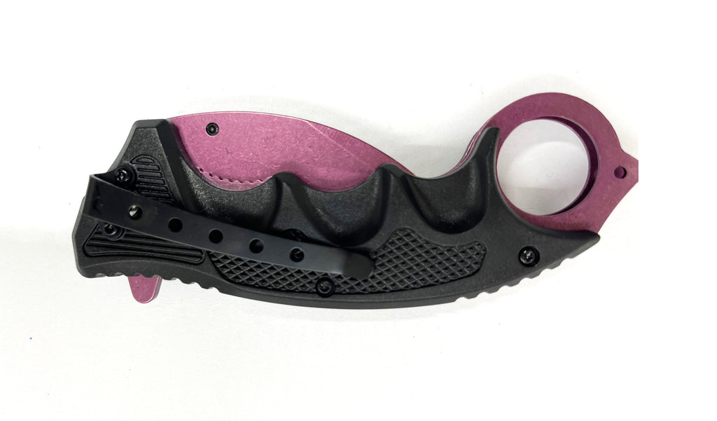 Purple Blade & Black Handle Folding Knife W.Clip