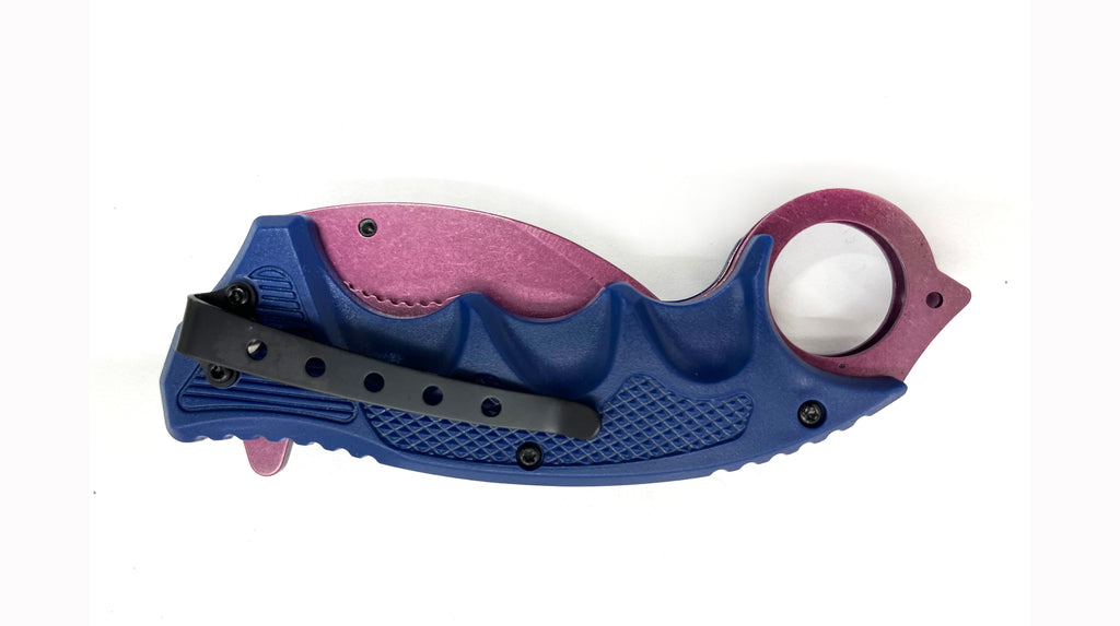 Purple Blade & Blue Handle Folding Knife W.Clip