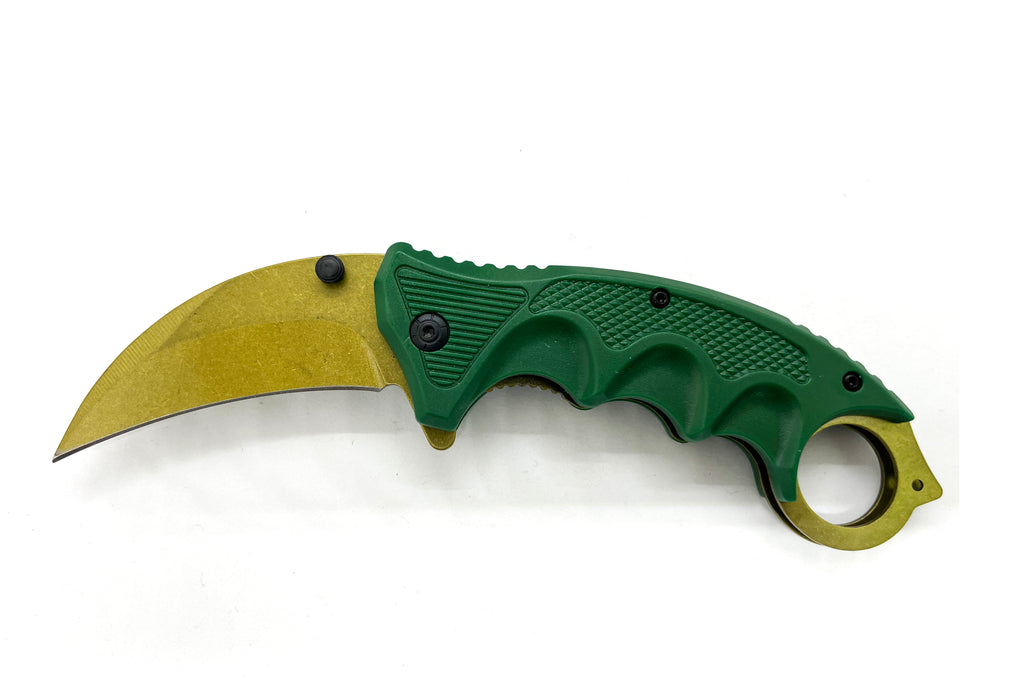 Green & Gold Folding Knife W.Clip