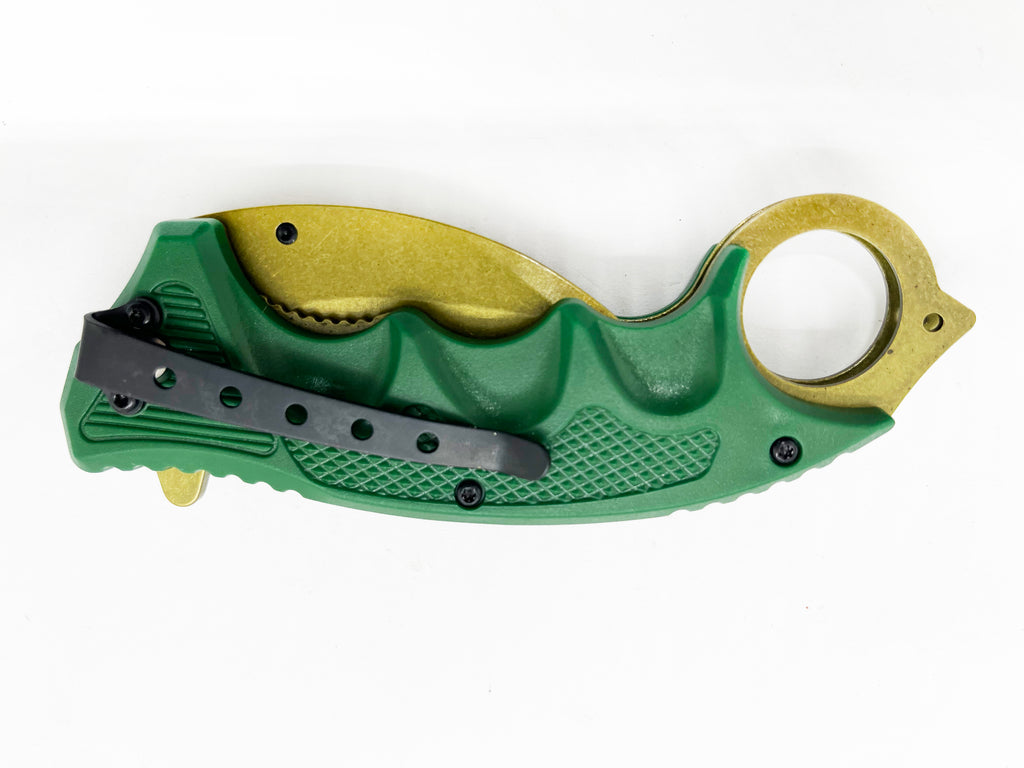 Green & Gold Folding Knife W.Clip