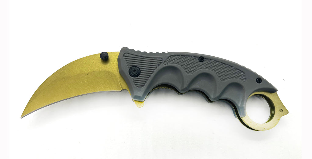 Gold Blade & Grey Handle Folding Knife W.Clip