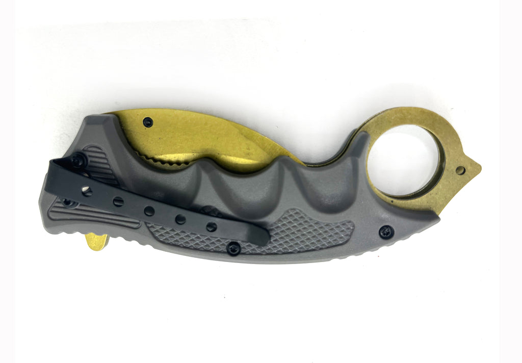 Gold Blade & Grey Handle Folding Knife W.Clip