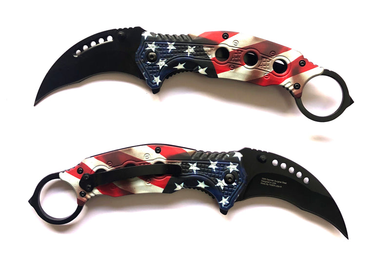 Tiger-USA® Folding Knife Karambit Style  FLAG