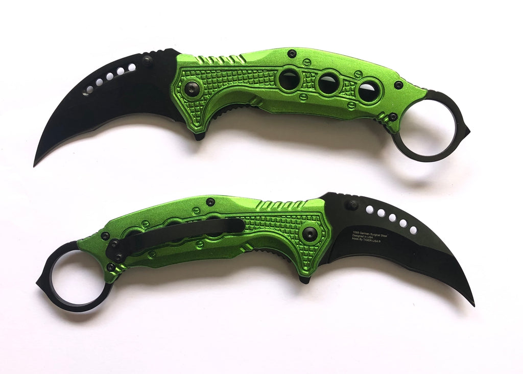 Tiger-USA® Folding Knife  Karambit Style GREEN