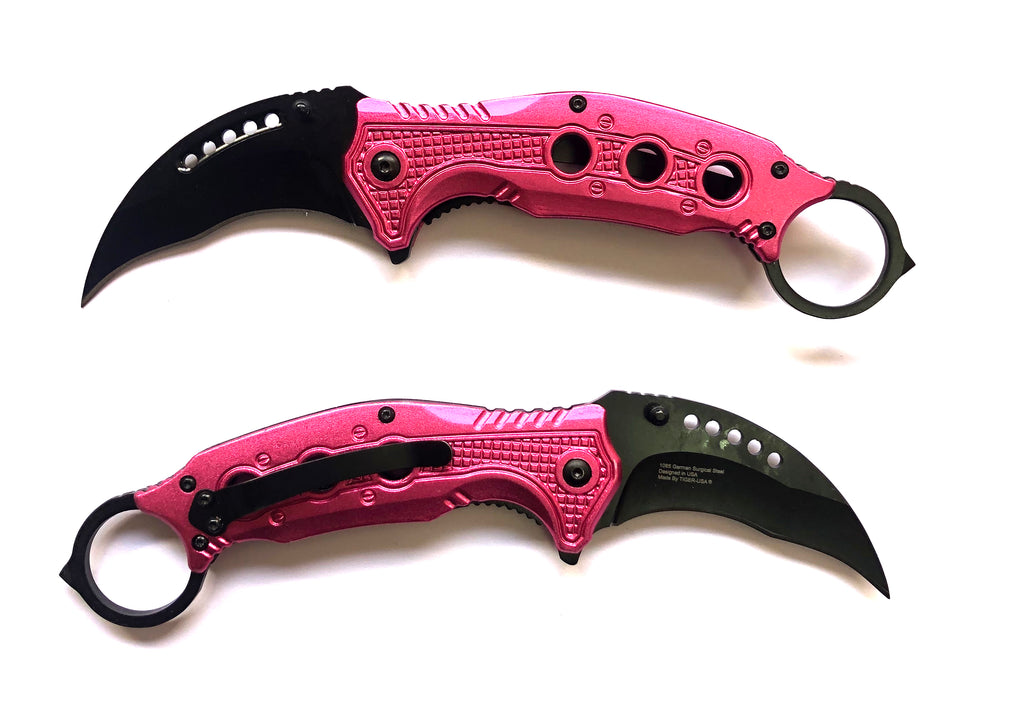 Tiger-USA® Folding Knife  Karambit Style PINK