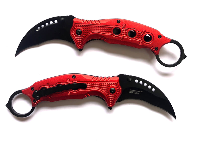 Tiger-USA® Folding Knife  Karambit Style RED
