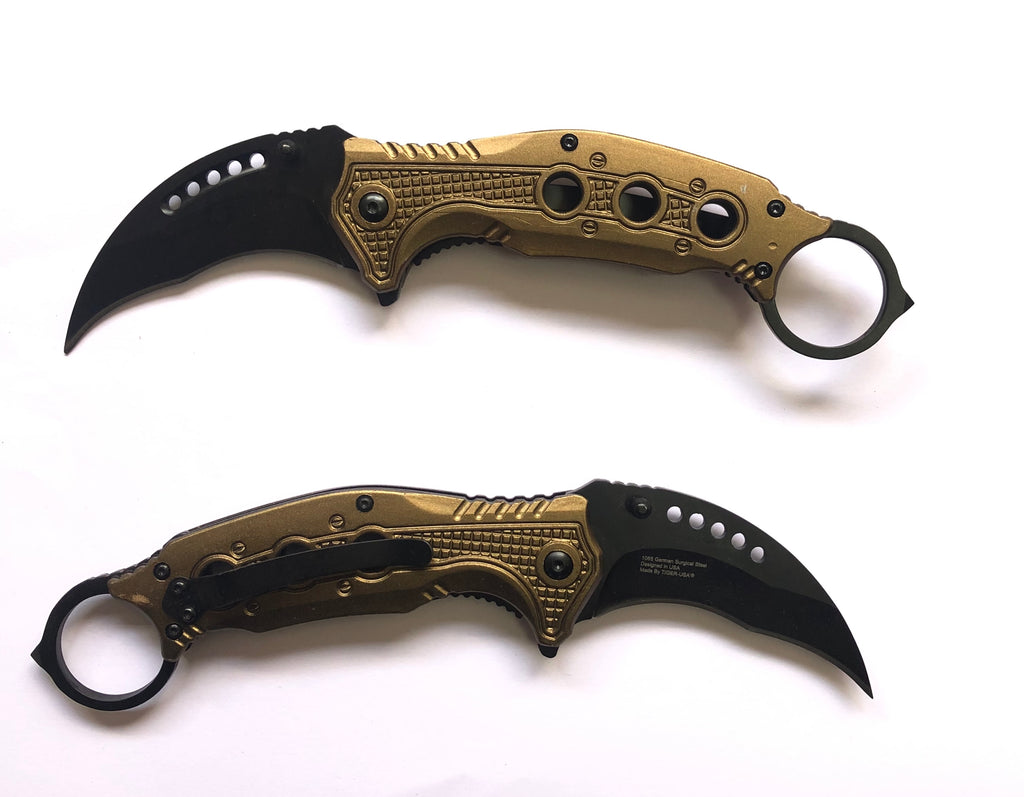 Tiger-USA® Folding Knife  Karambit Style TAN