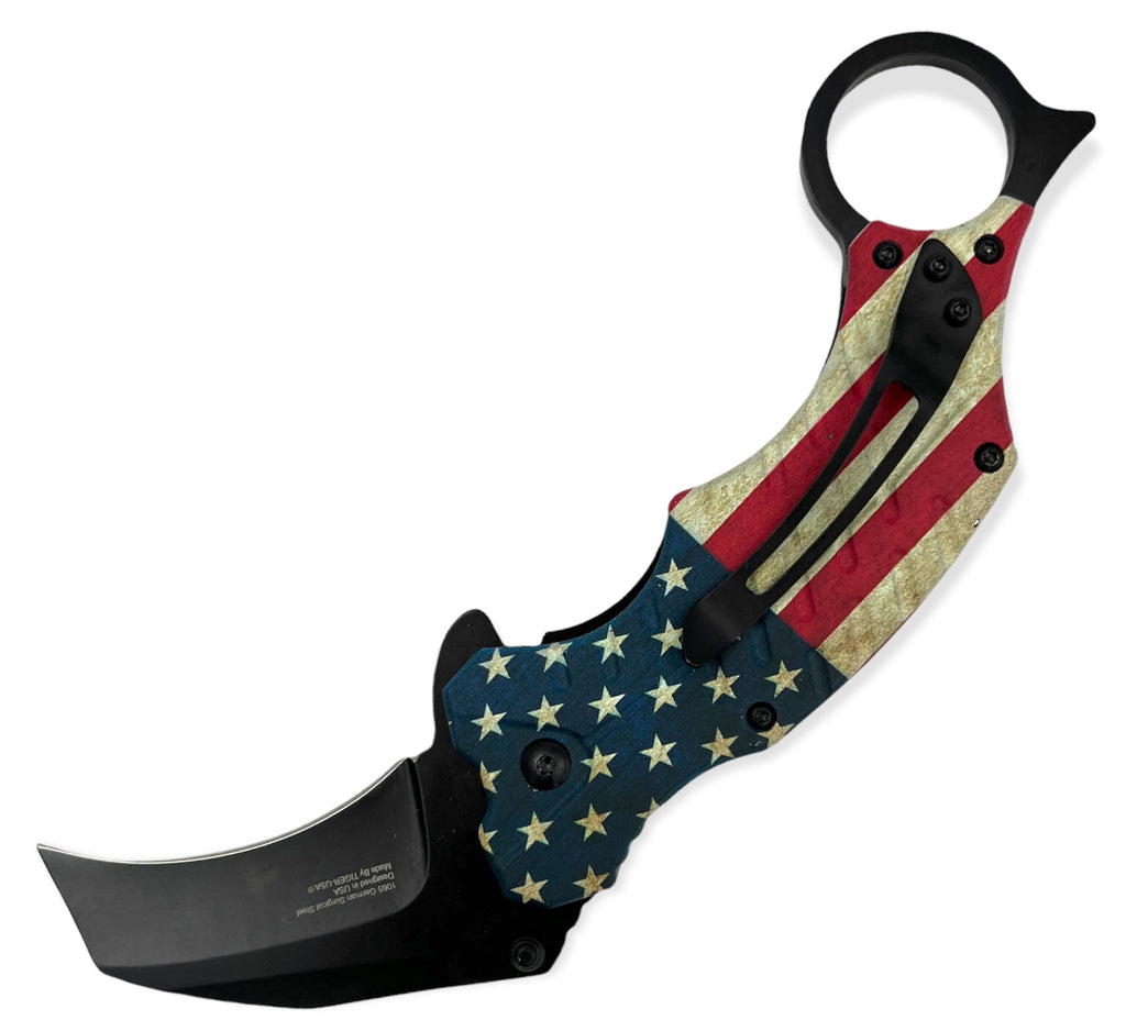 Tiger-USA® Folding Knife Karambit Style USA FLAG 3