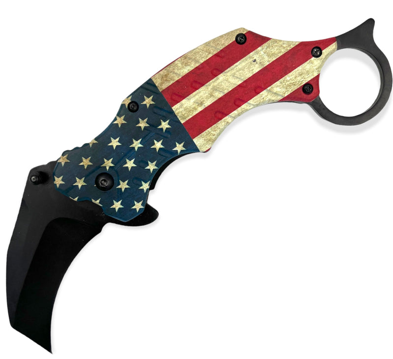 Tiger-USA® Folding Knife Karambit Style USA FLAG 3