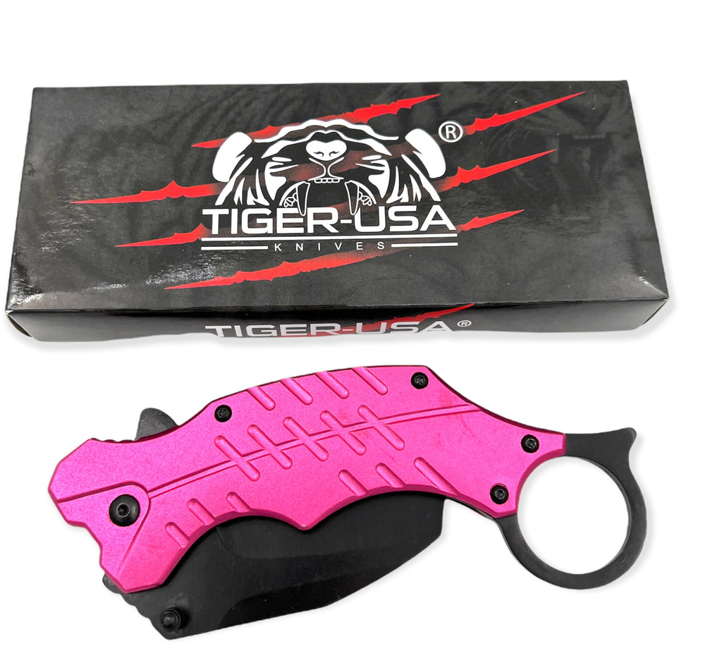 Tiger-USA® Folding Knife Karambit Style  HOT PINK