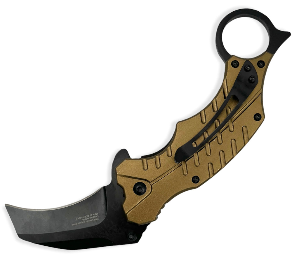 Tiger-USA® Folding Knife Karambit Style TAN