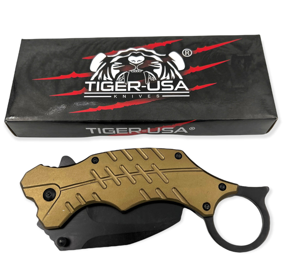Tiger-USA® Folding Knife Karambit Style TAN