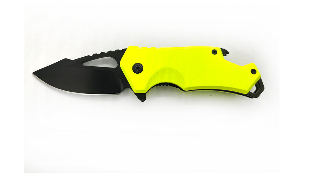 DROP POINT YELLOW HANDLE FOLDING  With  BEER BATTLE OPENER