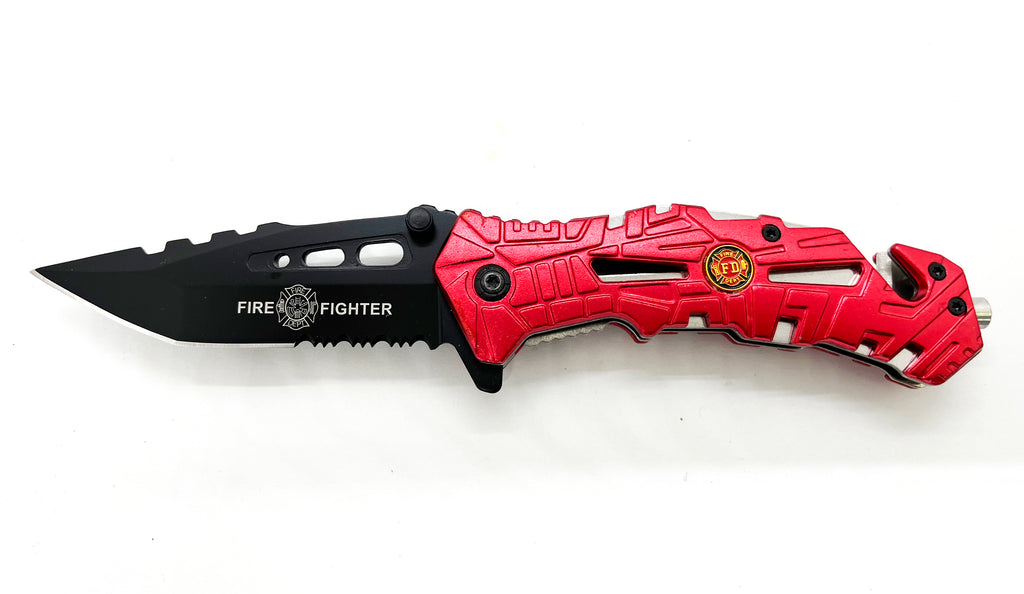 Tiger-USA Spring Assisted Drop Point Red Fire Fighter