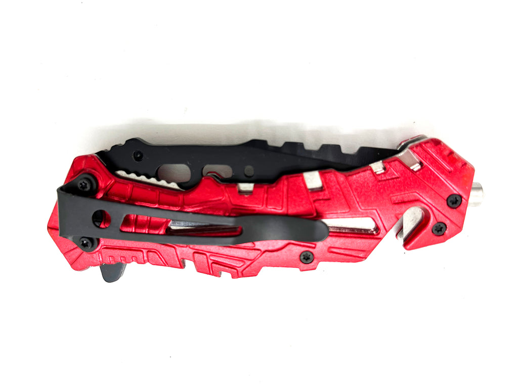 Tiger-USA Spring Assisted Drop Point Red Fire Fighter