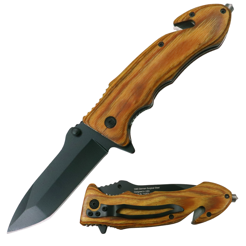 Copy of Tiger-USA Tanto Knife Wood Pattern Handle - Natural Wood Color