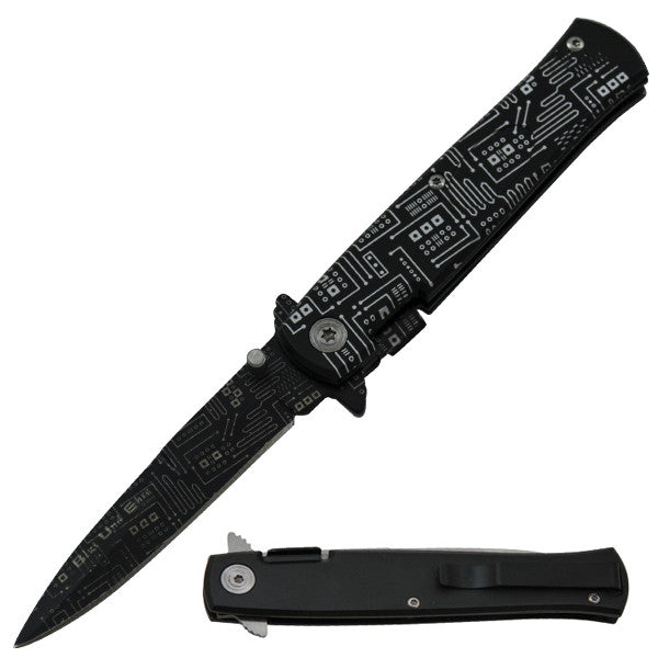 Circuit Board 7 inch Trigger Action Folding Knife, , Panther Trading Company- Panther Wholesale