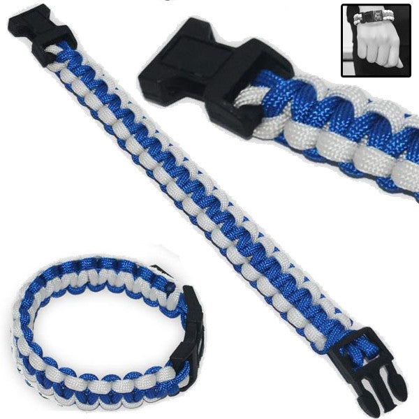 Military Clip-On Survival Bracelet W/ Paracord Strap - Blue/White, , Panther Trading Company- Panther Wholesale