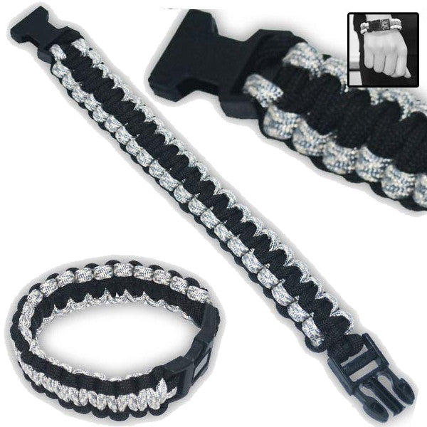 Military Clip-On Survival Bracelet W/ Paracord Strap - Black, , Panther Trading Company- Panther Wholesale