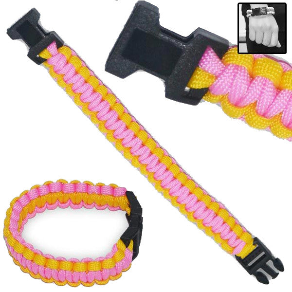 Military Clip-On Survival Bracelet W/ Paracord Strap - Pink, , Panther Trading Company- Panther Wholesale