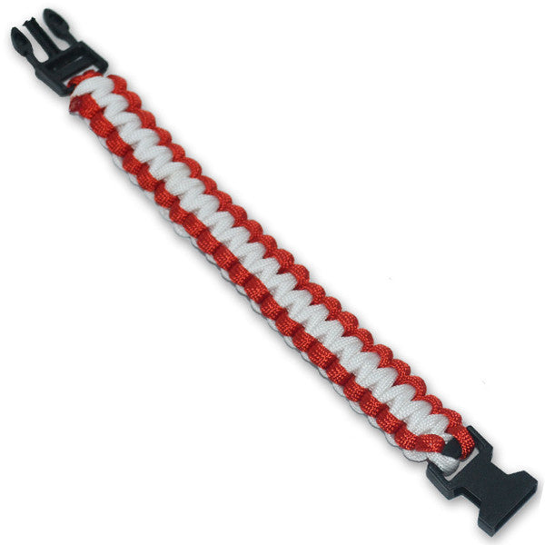 Military Clip-On Survival Bracelet W/ Paracord Strap - Red/White, , Panther Trading Company- Panther Wholesale