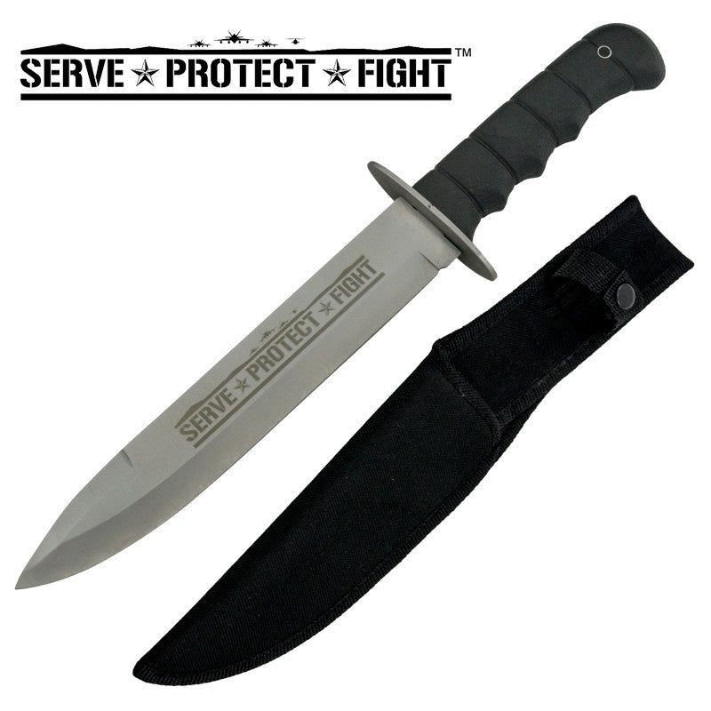 Serve Protect Fight Military Knife W/ Free Sheath - Black/Silver, , Panther Trading Company- Panther Wholesale