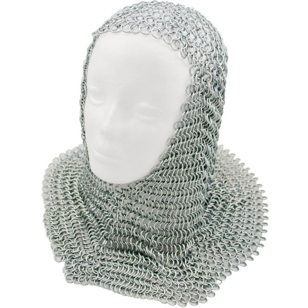 Medieval V Brass Face Mild Steel Chainmail Coif Armor