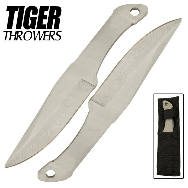 Tiger Thrower - Throwing Knives - Silver - Set of 2 - 6 Inch - Comes with Sheath, , Panther Trading Company- Panther Wholesale