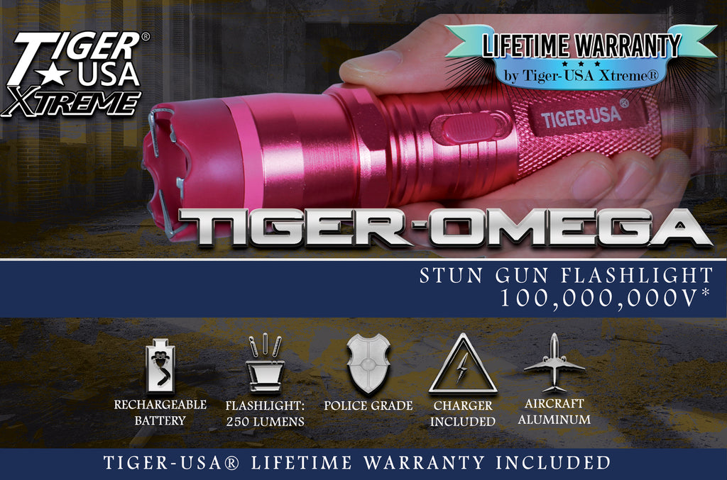 Tiger-USA Xtreme® 100 Mill V Tiger-Omega Stun Gun Flashlight (Pink)