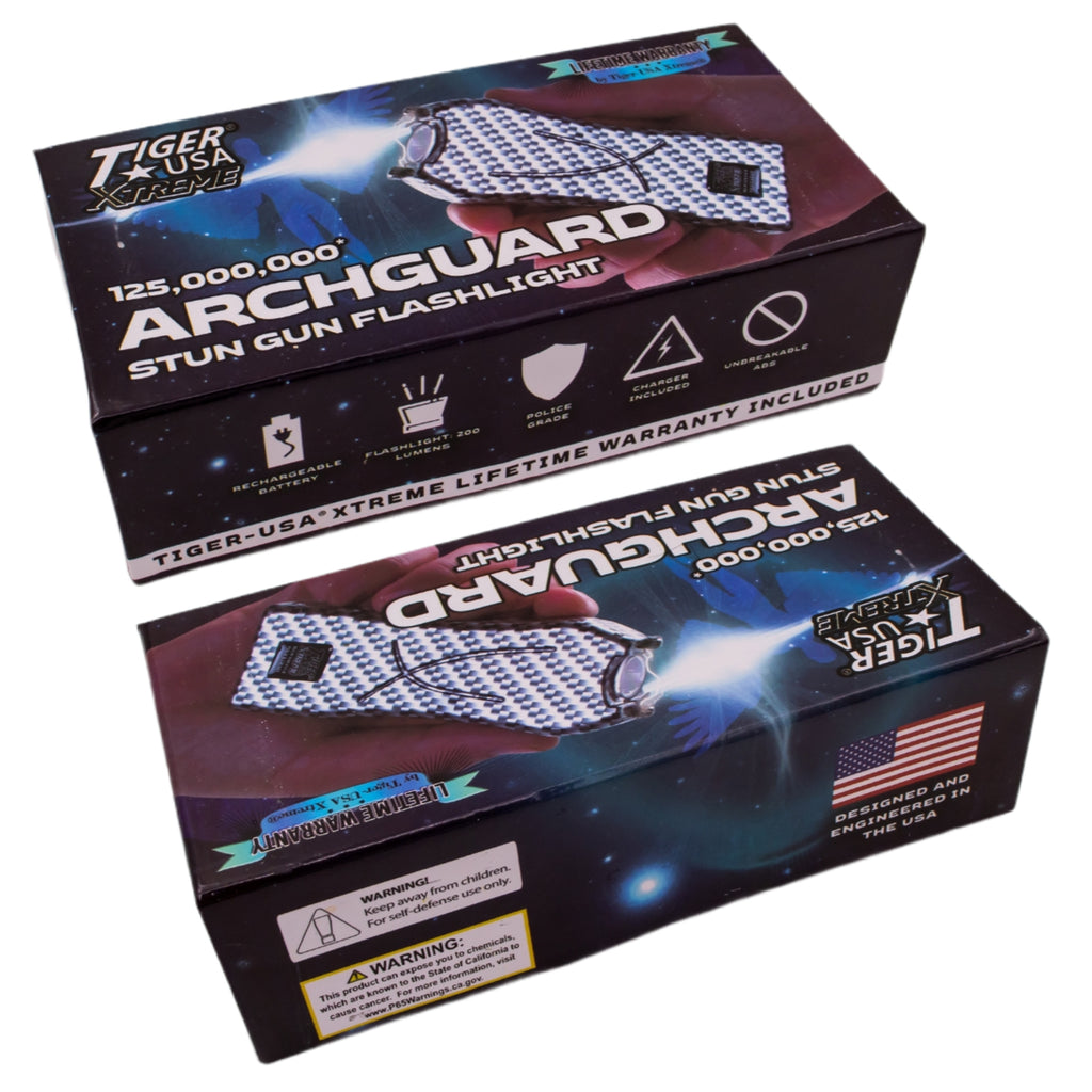 125 Million Archguard Stun Gun Flashlight 200 Lumens (Carbon Fiber)
