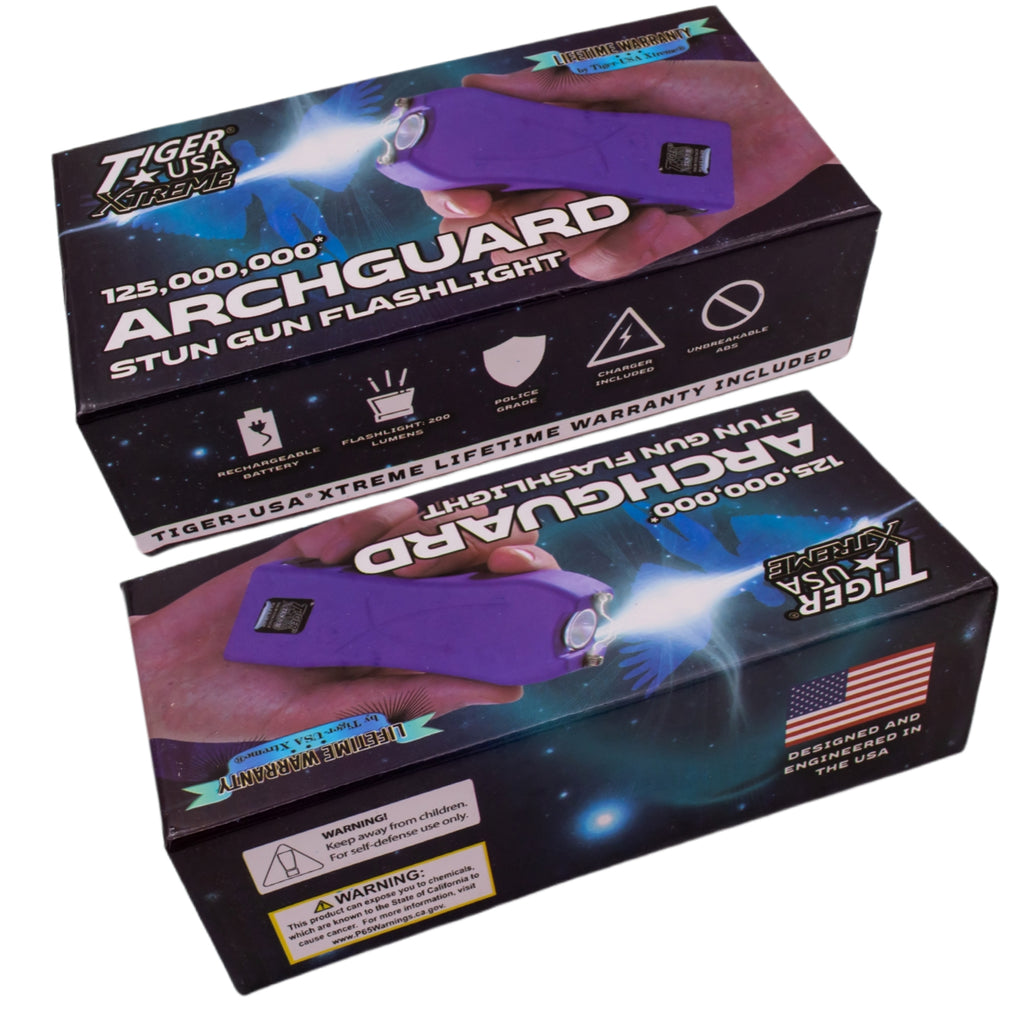125 Million Archguard Stun Gun Flashlight 200 Lumens (Purple)
