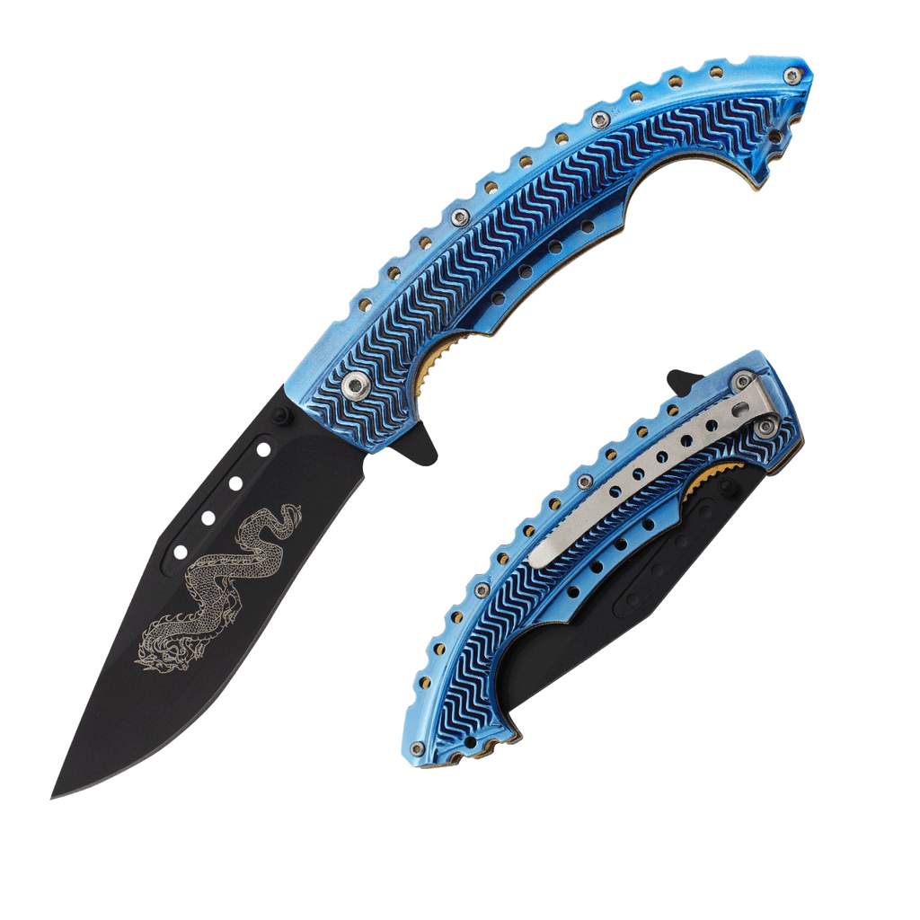Blue Dragon Trigger Action Knife, , Panther Trading Company- Panther Wholesale